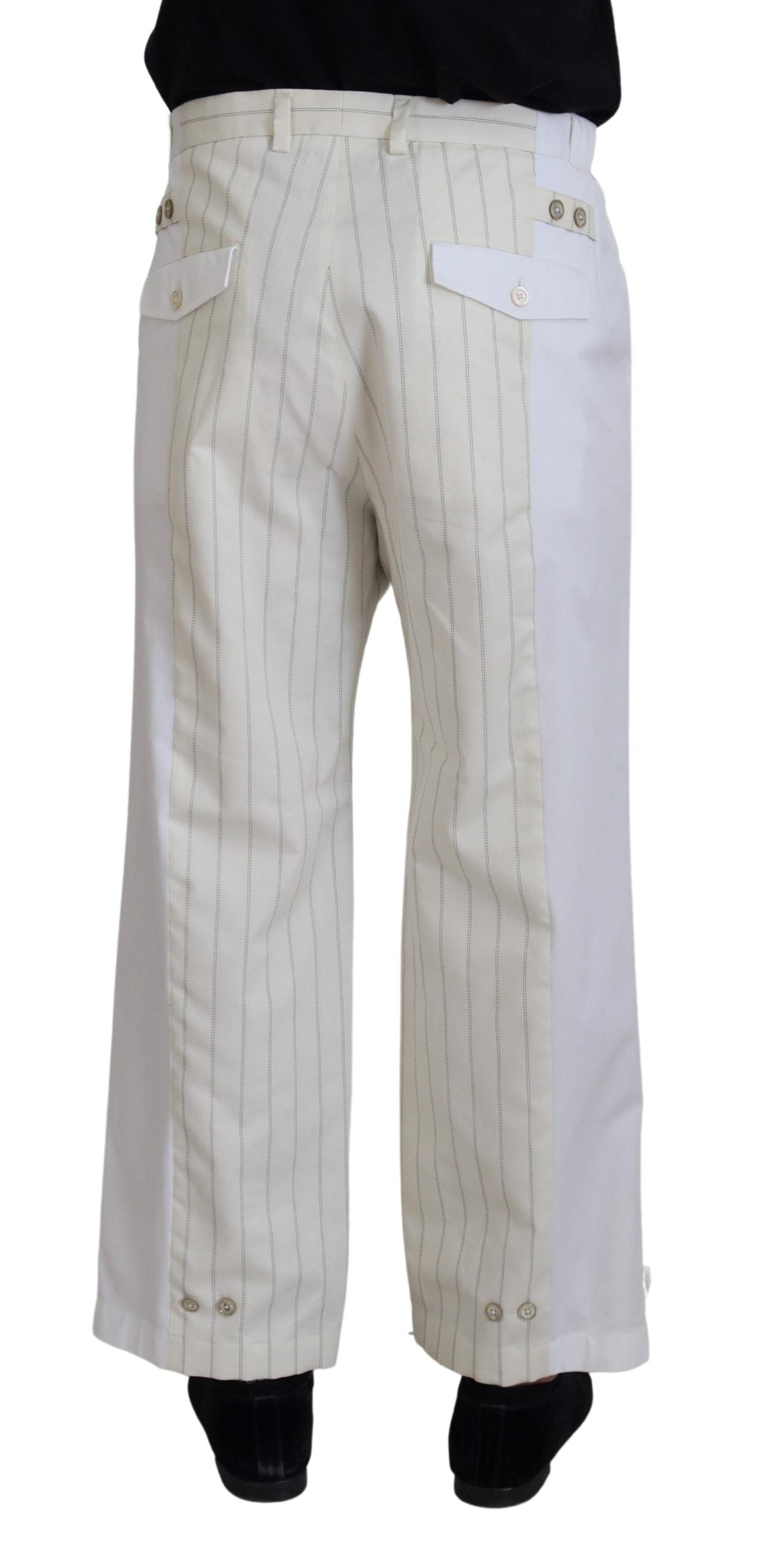 Dolce &amp; Gabbana White Cotton Striped Formal Pants