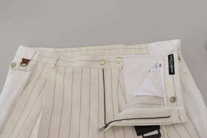 Dolce &amp; Gabbana White Cotton Striped Formal Pants