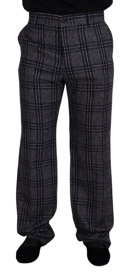 Dolce &amp; Gabbana Gray Checkered Mid Waist Men Pants