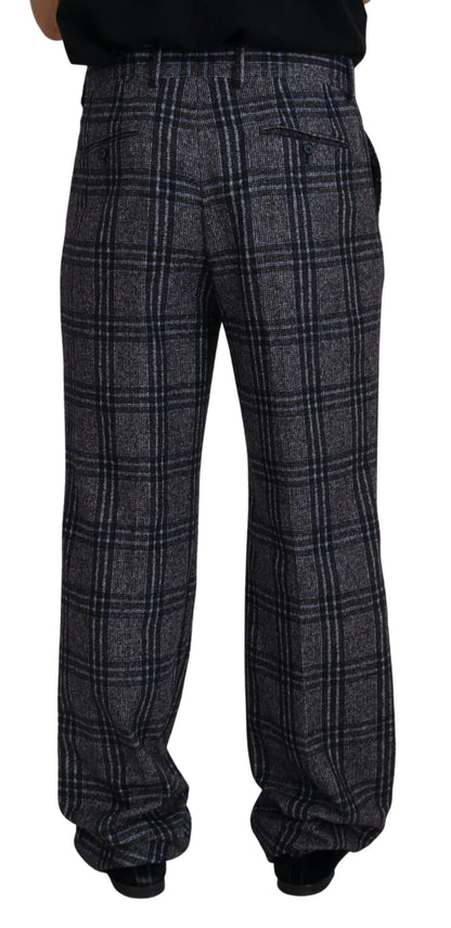 Dolce &amp; Gabbana Gray Checkered Mid Waist Men Pants