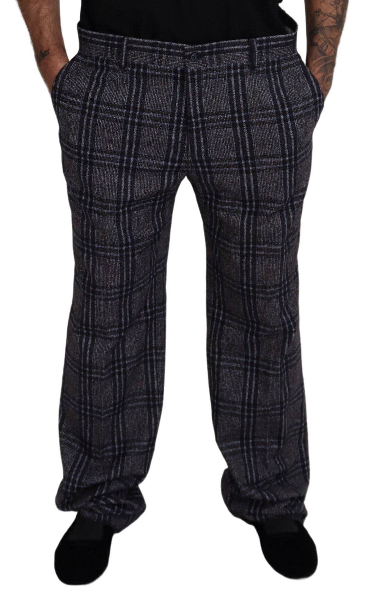 Dolce &amp; Gabbana Gray Checkered Mid Waist Men Pants