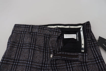 Dolce &amp; Gabbana Gray Checkered Mid Waist Men Pants