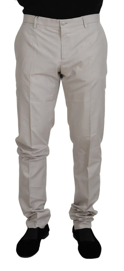 Dolce &amp; Gabbana Off White Silk Mid Waist Chino Pants