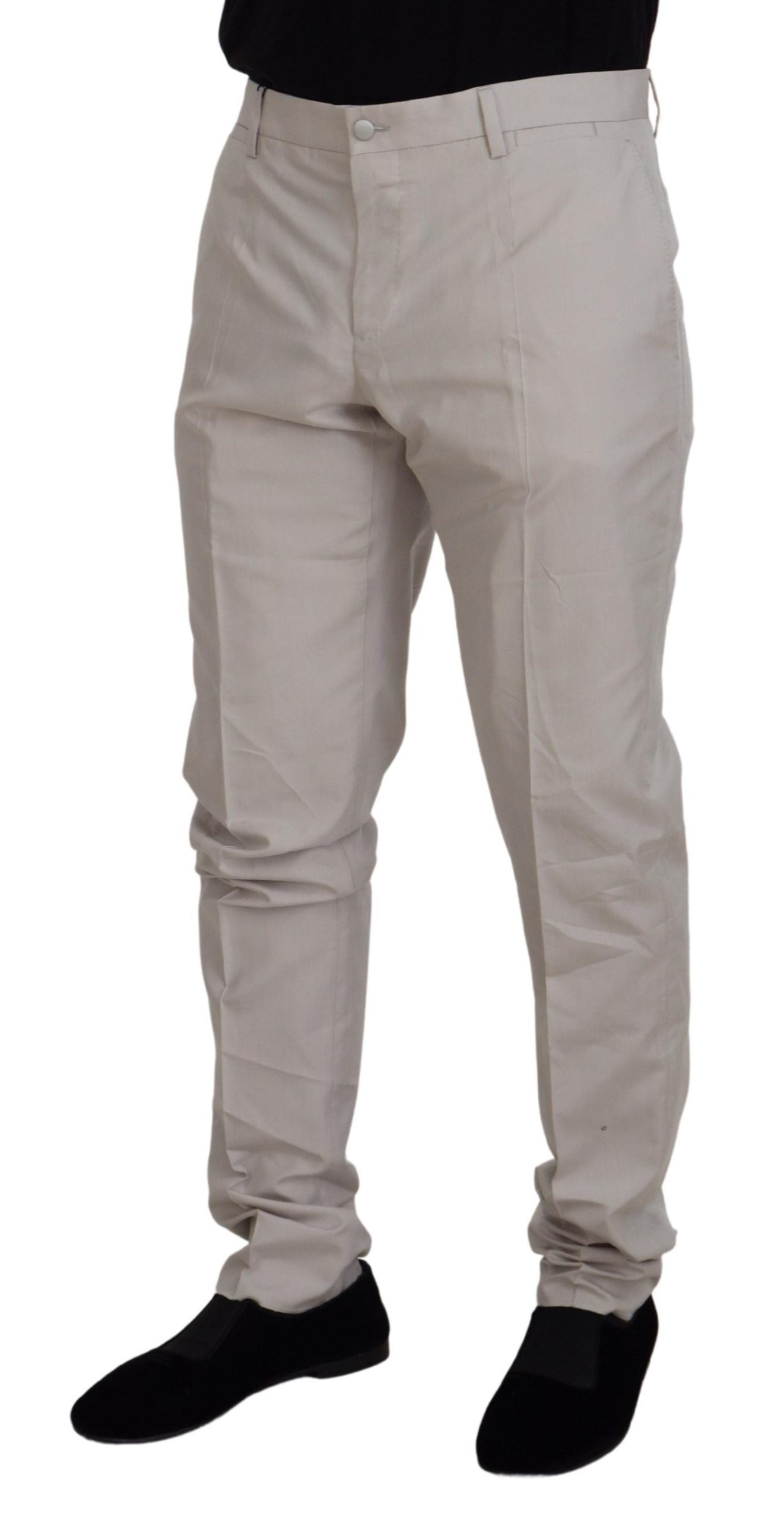 Dolce &amp; Gabbana Off White Silk Mid Waist Chino Pants