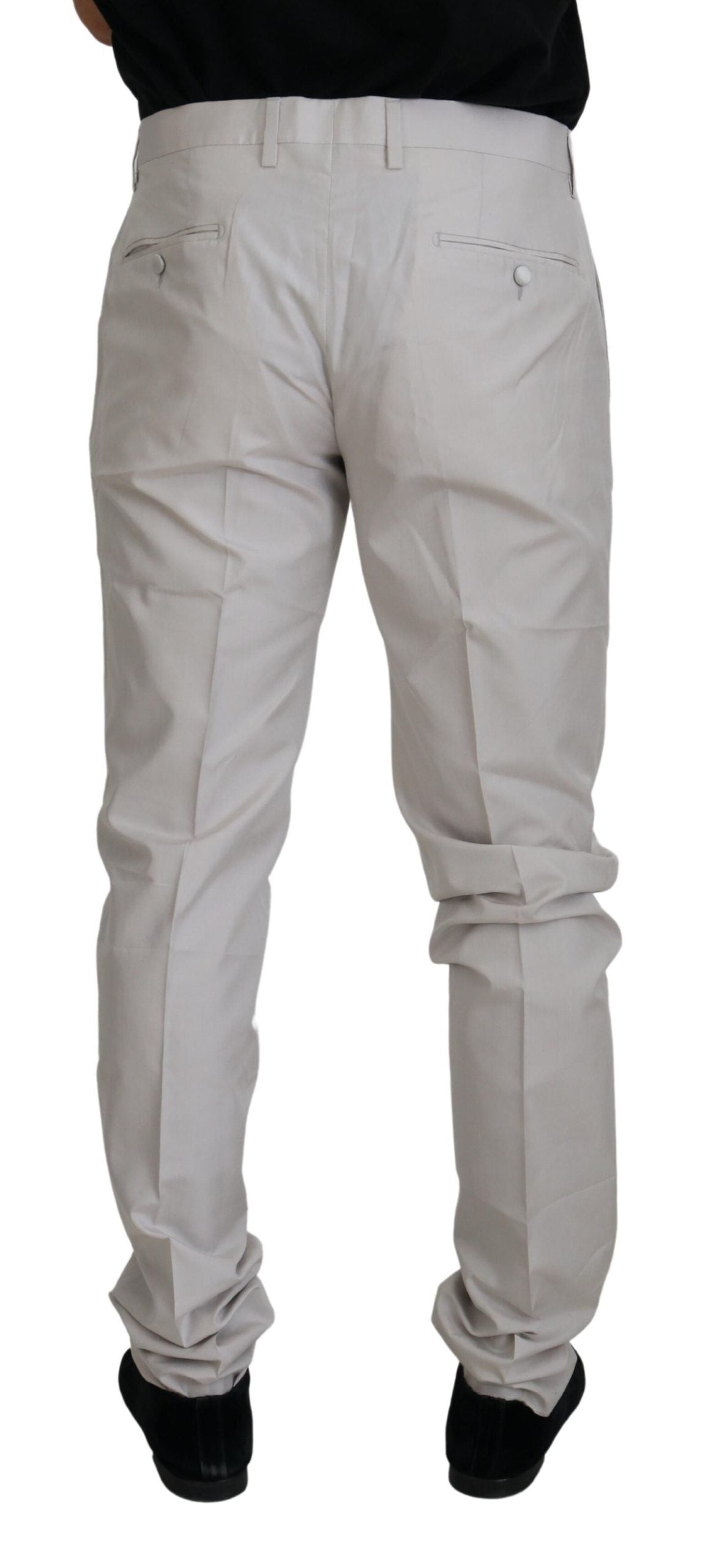 Dolce &amp; Gabbana Off White Silk Mid Waist Chino Pants