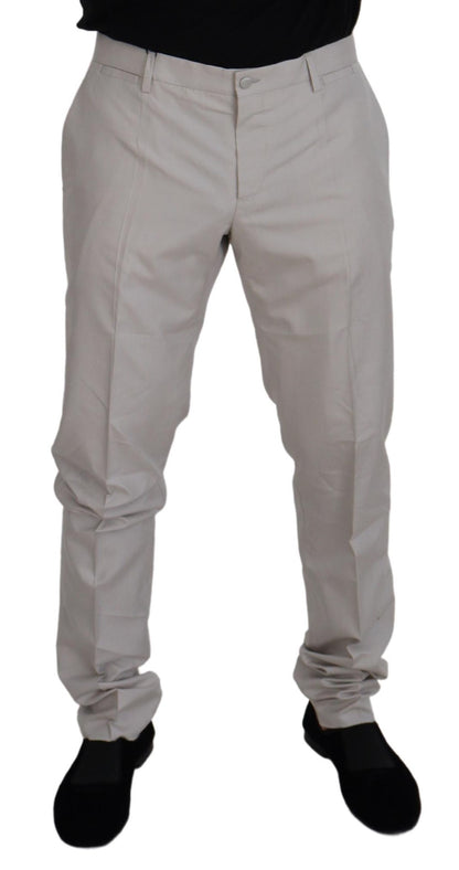 Dolce &amp; Gabbana Off White Silk Mid Waist Chino Pants