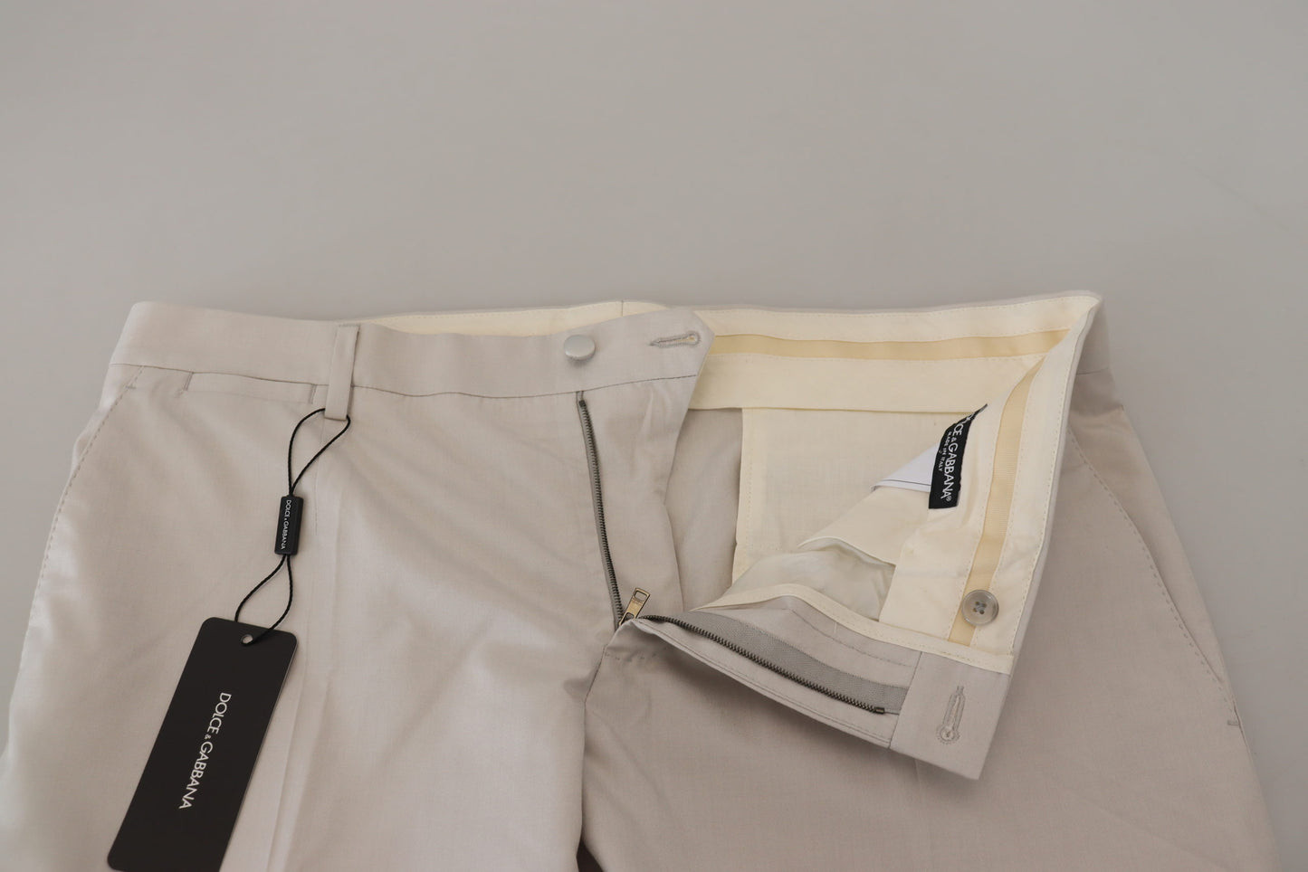 Dolce &amp; Gabbana Off White Silk Mid Waist Chino Pants