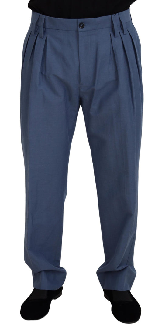 Dolce &amp; Gabbana Blue Linen Chino Men Formal Pants