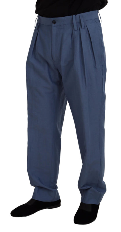 Dolce &amp; Gabbana Blue Linen Chino Men Formal Pants