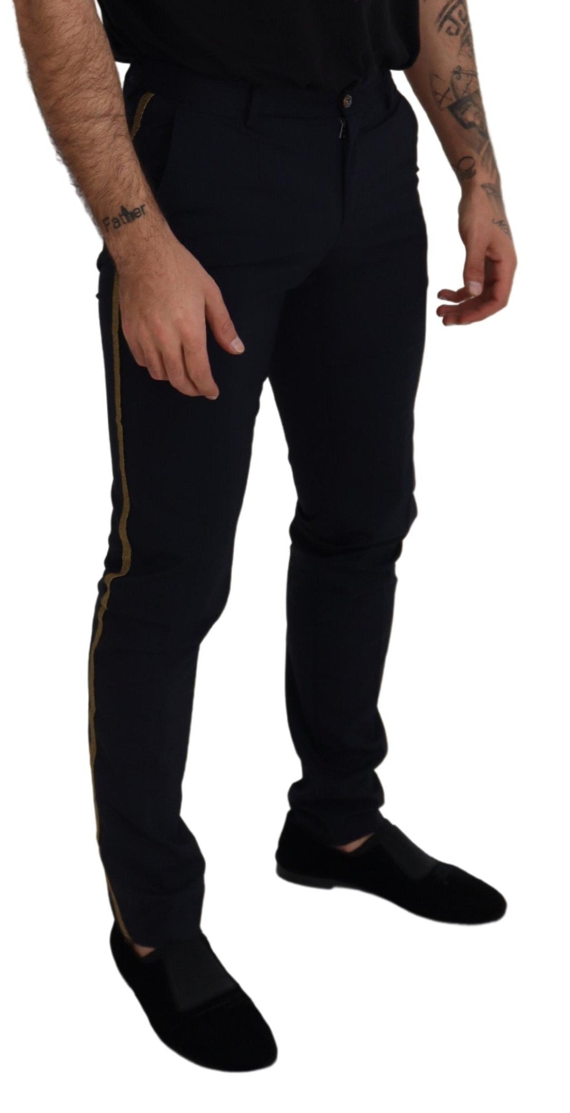 Dolce &amp; Gabbana Black Wool Slim Formal Pants