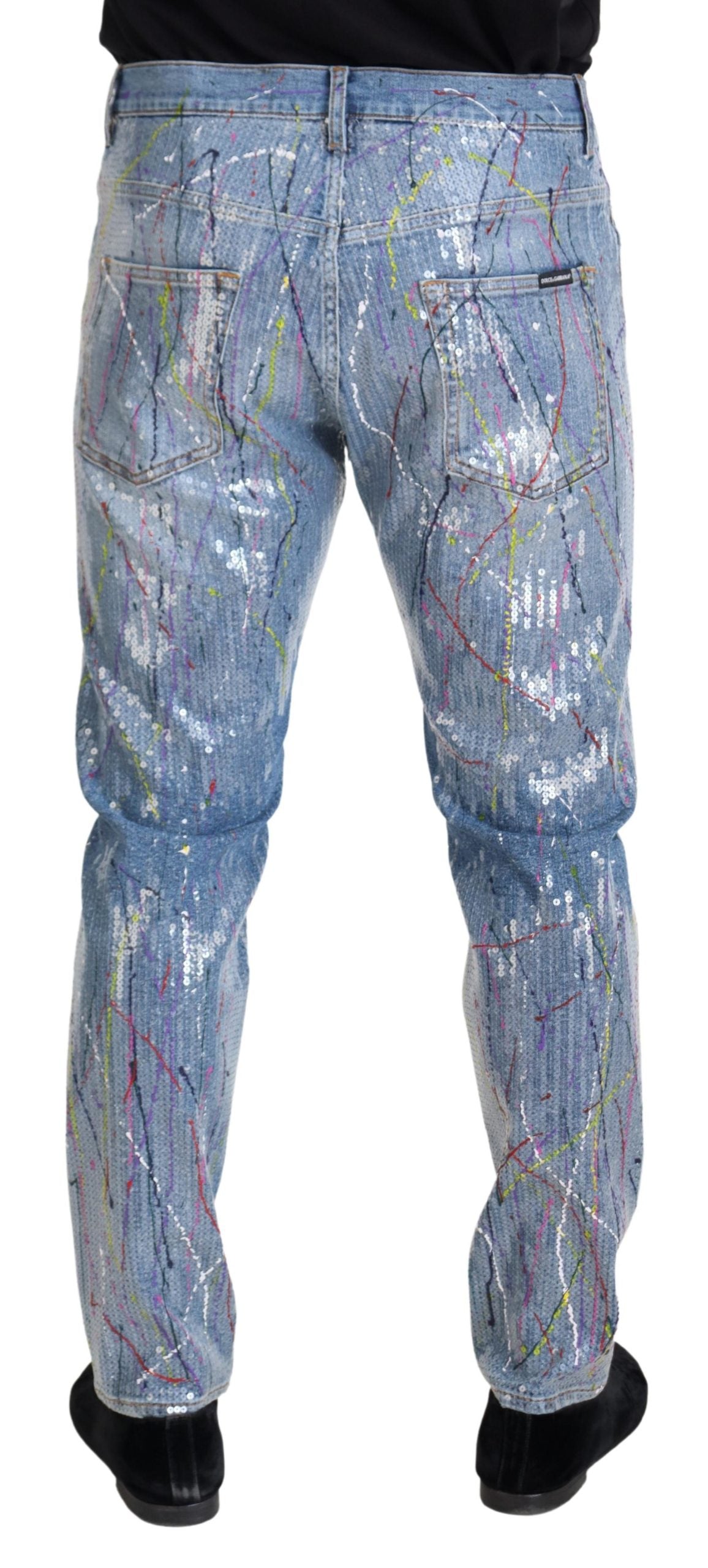 Dolce &amp; Gabbana Blue Cotton Color Splash Print Denim Jeans