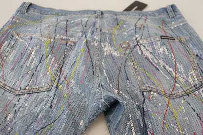 Dolce &amp; Gabbana Blue Cotton Color Splash Print Denim Jeans