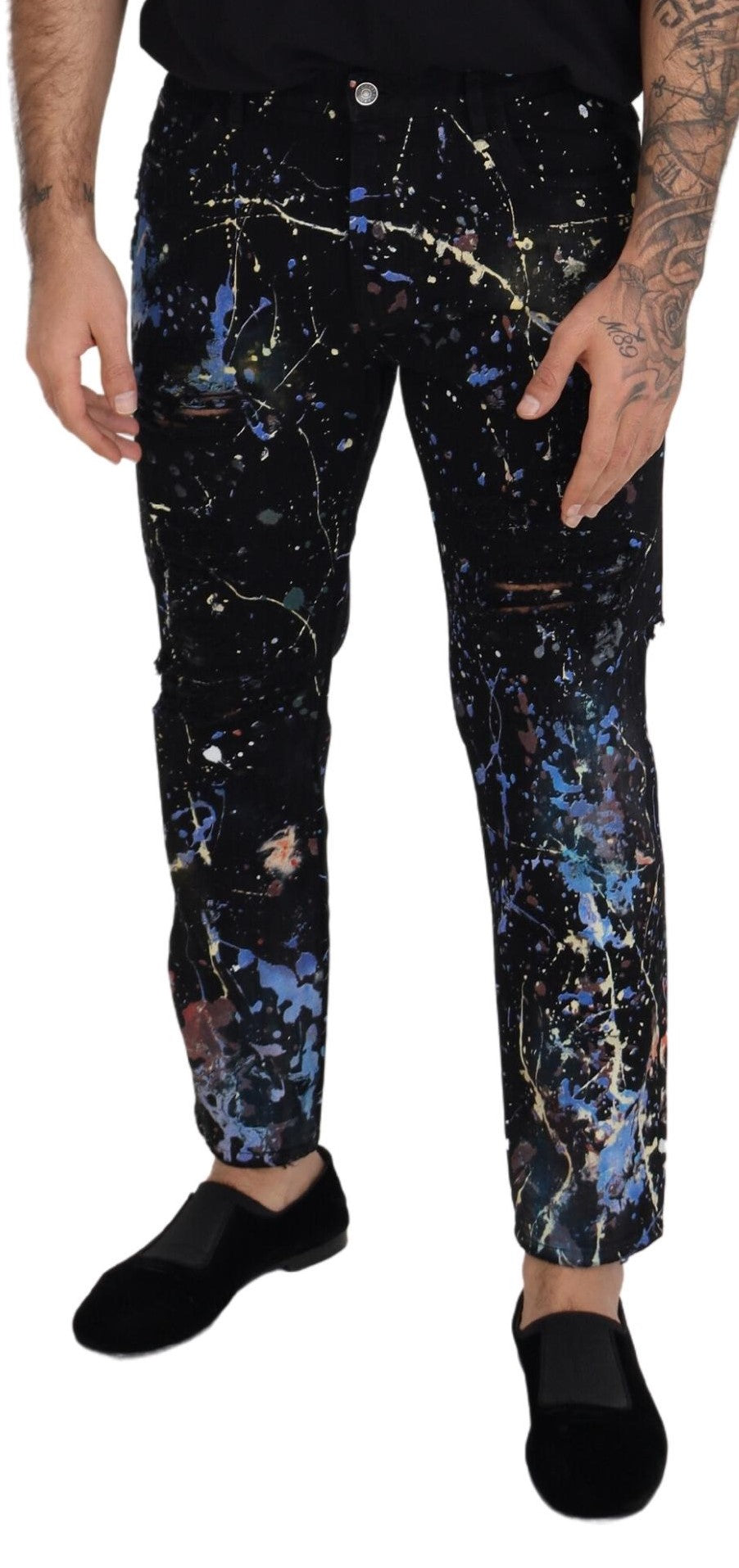 Dolce &amp; Gabbana Exquisite Color Splash Print Denim Pants