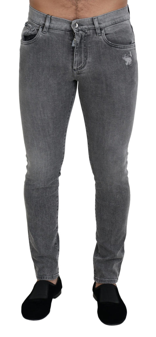 Dolce &amp; Gabbana Gray Washed Cotton Skinny Denim Jeans