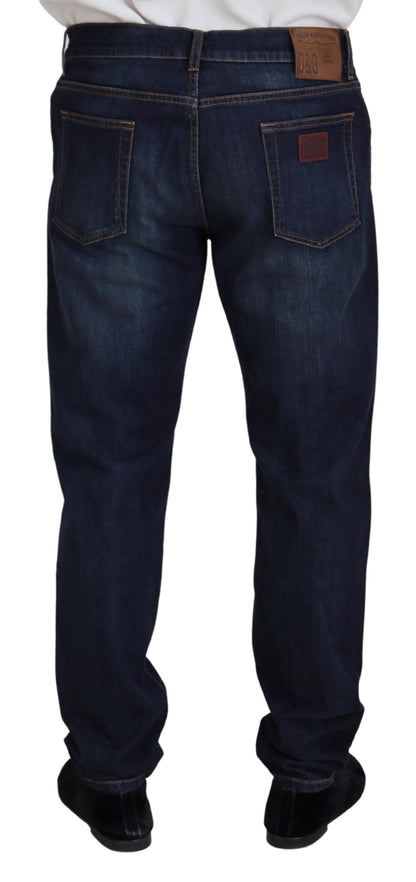 Dolce &amp; Gabbana Blue Cotton Straight Fit Casual Denim Jeans