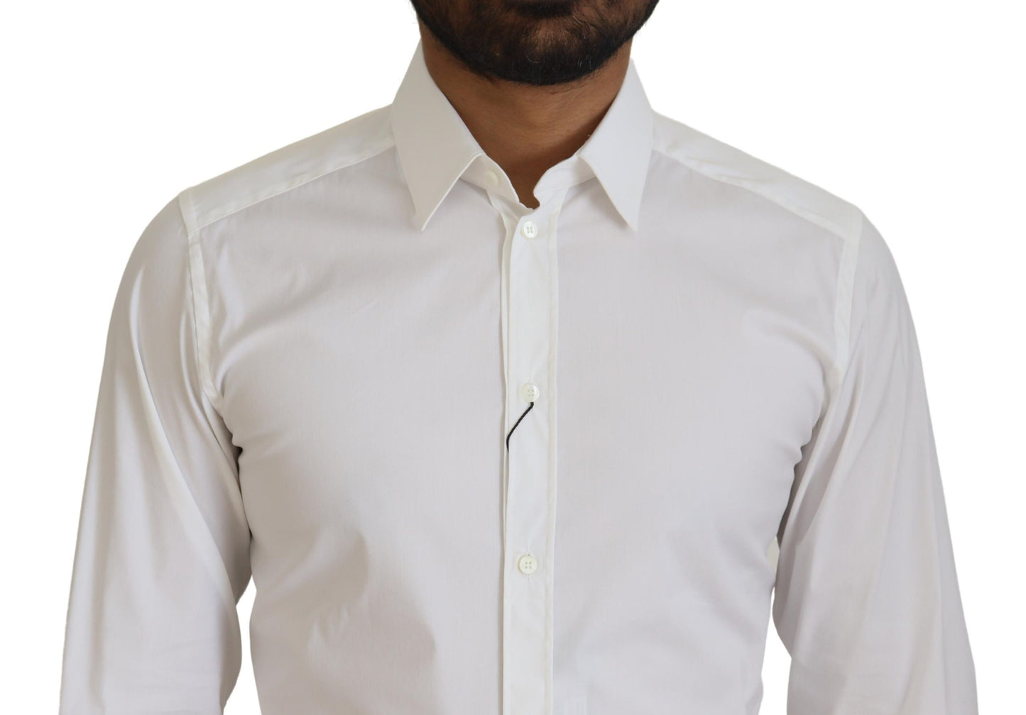 Dolce &amp; Gabbana White Cotton Slim Fit Formal Dress GOLD Shirt