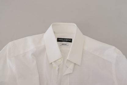 Dolce &amp; Gabbana White Cotton Slim Fit Formal Dress GOLD Shirt