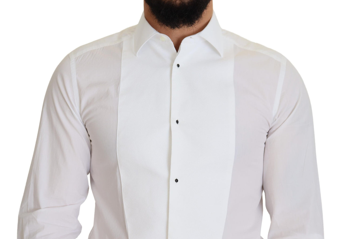 Dolce &amp; Gabbana White Formal Cotton Tuxedo Dress GOLD Shirt