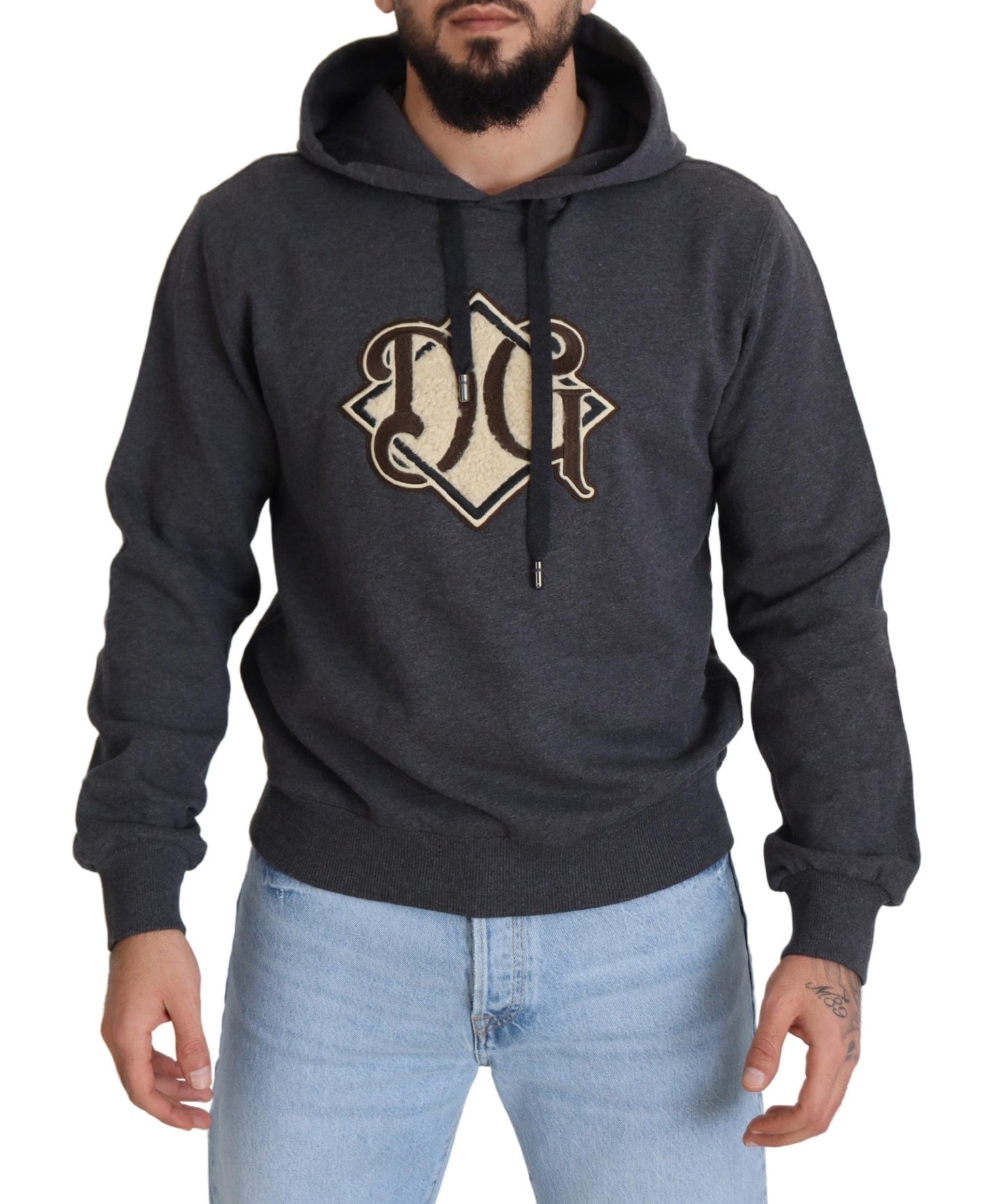 Dolce &amp; Gabbana Gray Logo Cotton Hooded Sweatshirt Sweater