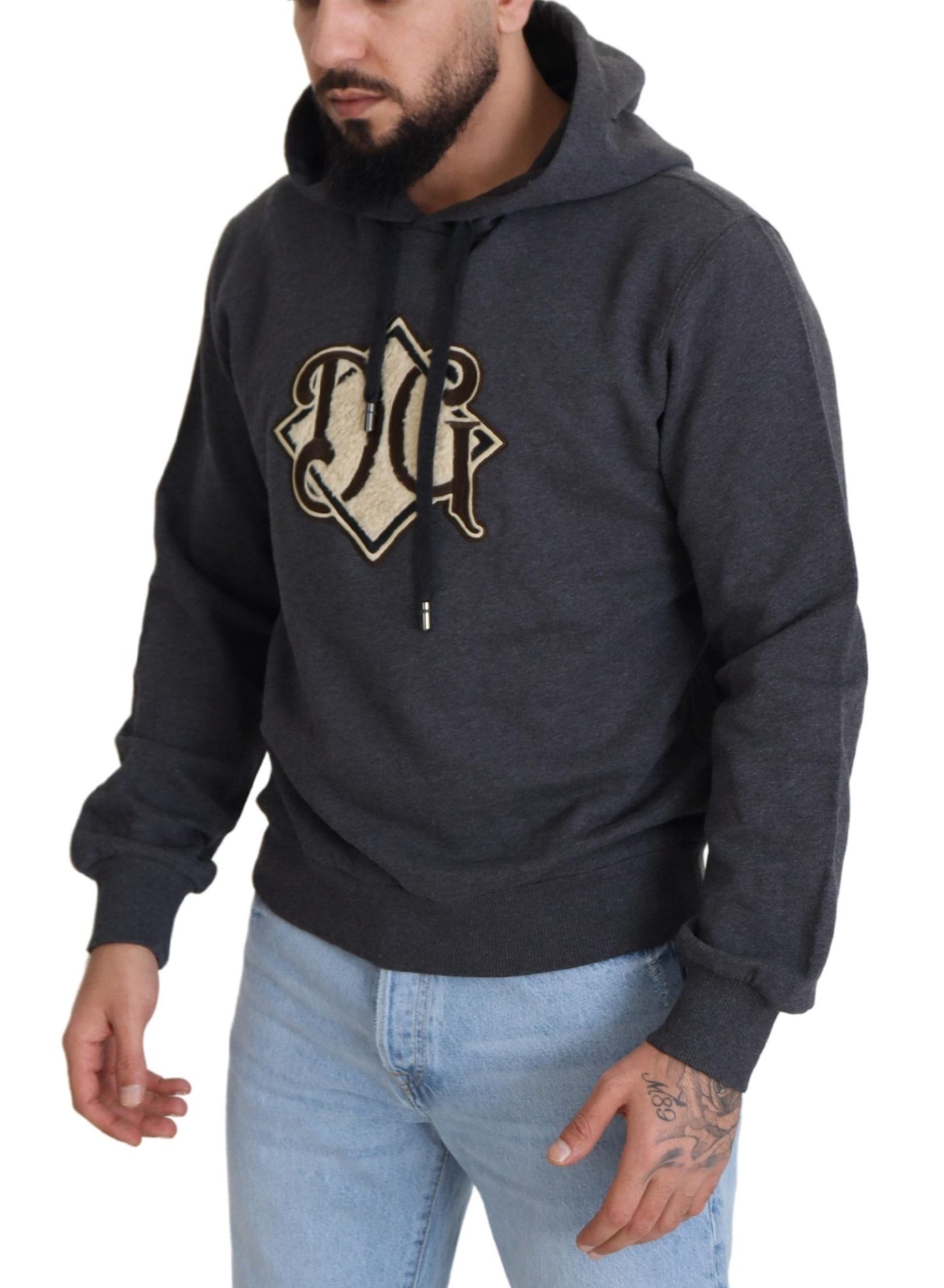 Dolce &amp; Gabbana Gray Logo Cotton Hooded Sweatshirt Sweater