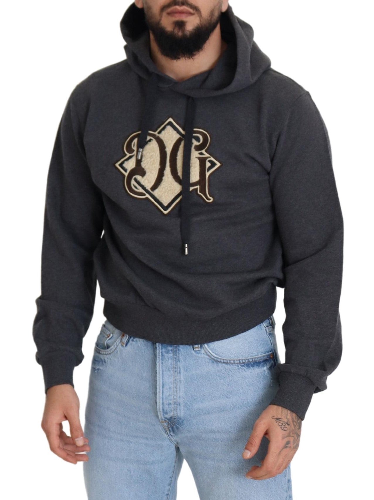 Dolce &amp; Gabbana Gray Logo Cotton Hooded Sweatshirt Sweater