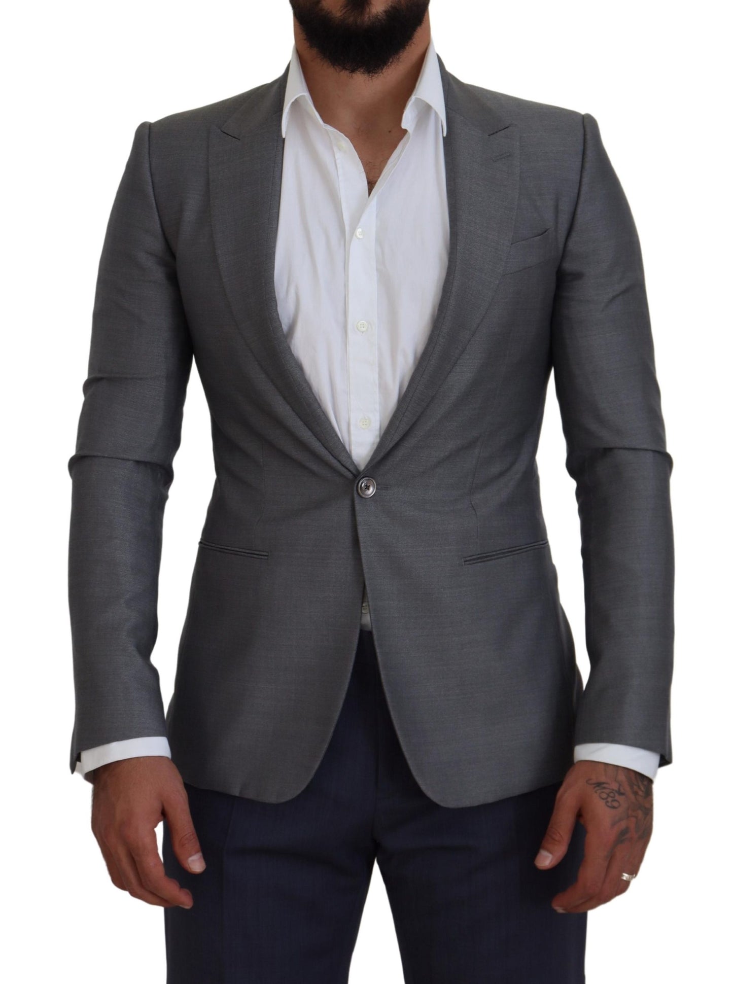 Dolce &amp; Gabbana Gray Wool Silk Slim Fit Jacket Blazer