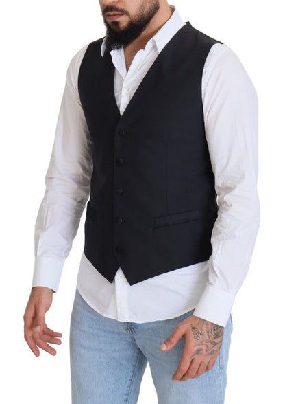 Dolce &amp; Gabbana Black Wool Stretch Waistcoat Formal Vest