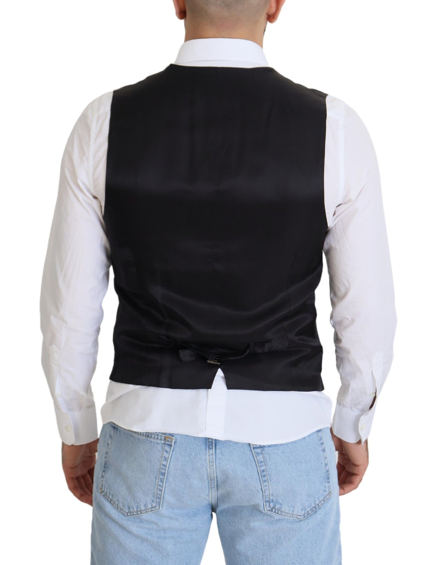 Dolce &amp; Gabbana Black Wool Stretch Waistcoat Formal Vest