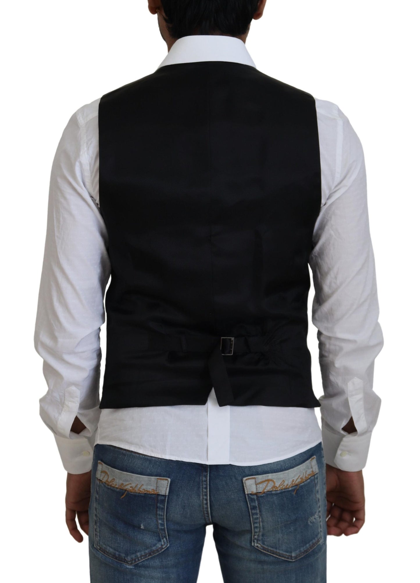 Dolce &amp; Gabbana Black Wool Stretch Waistcoat Formal Vest