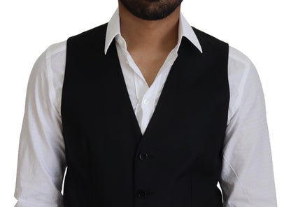 Dolce &amp; Gabbana Black Wool Stretch Waistcoat Formal Vest