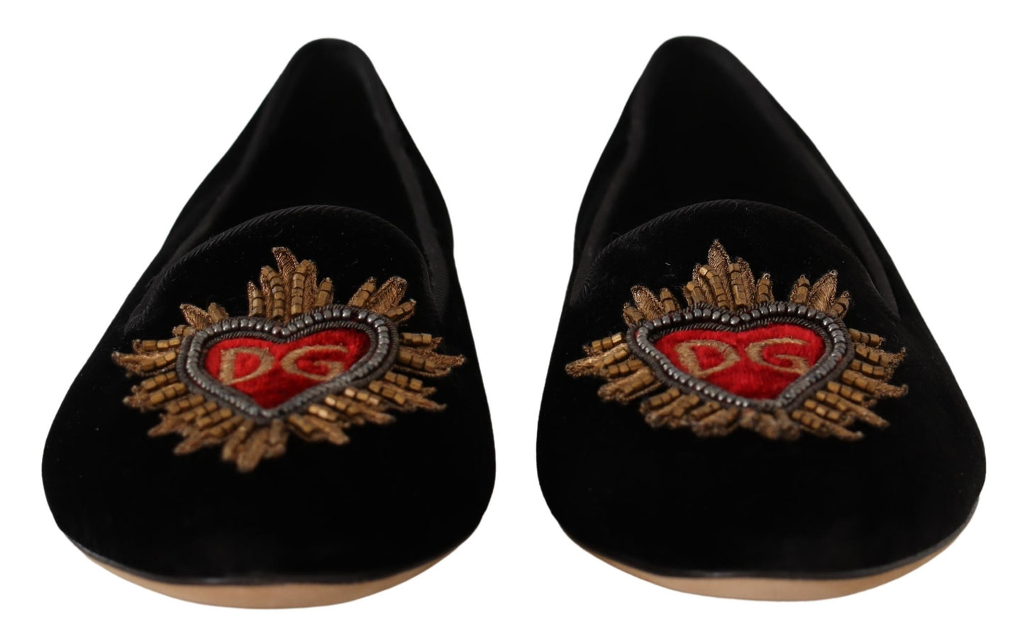 Dolce &amp; Gabbana Black DG Sacred Heart Patch Slip On Flat Shoes