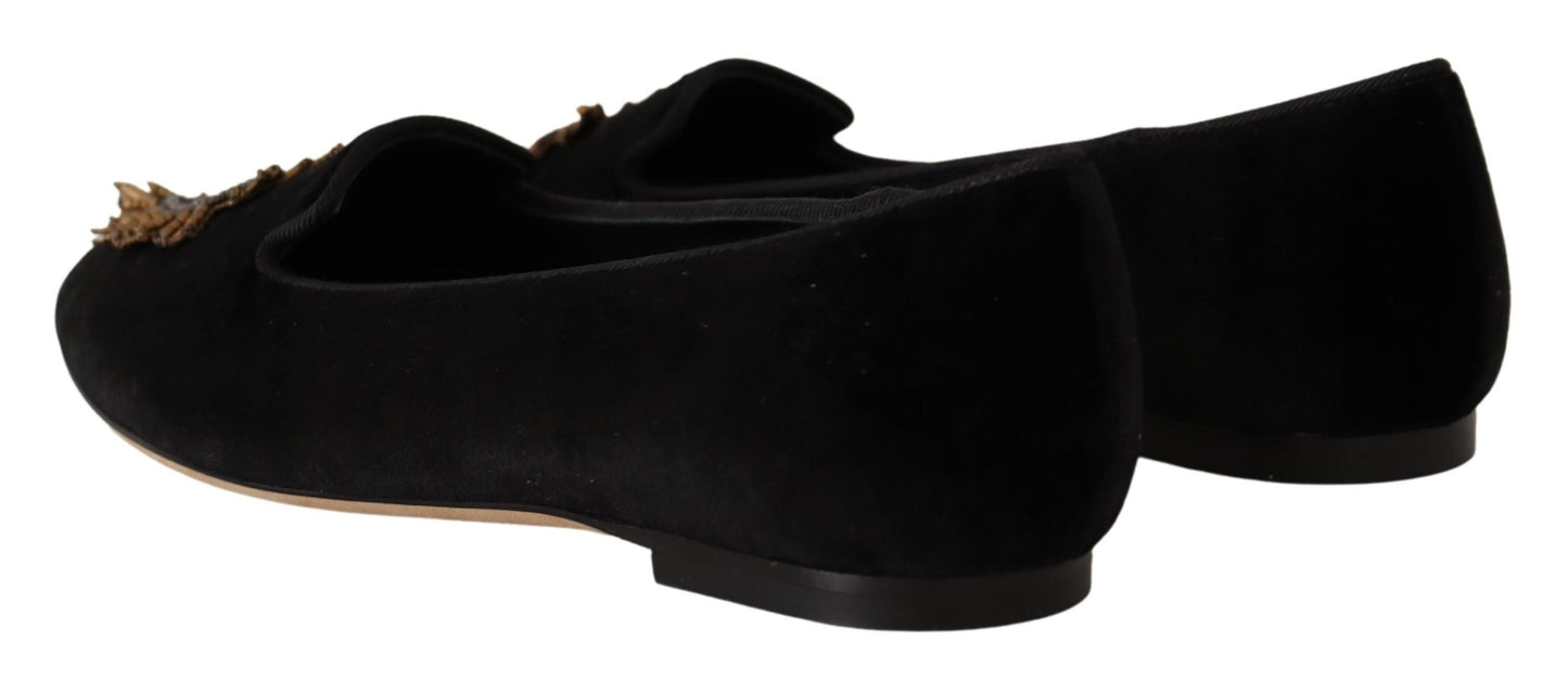 Dolce &amp; Gabbana Black DG Sacred Heart Patch Slip On Flat Shoes