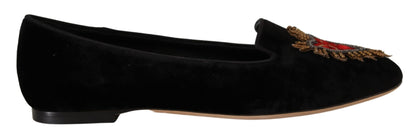 Dolce &amp; Gabbana Black DG Sacred Heart Patch Slip On Flat Shoes