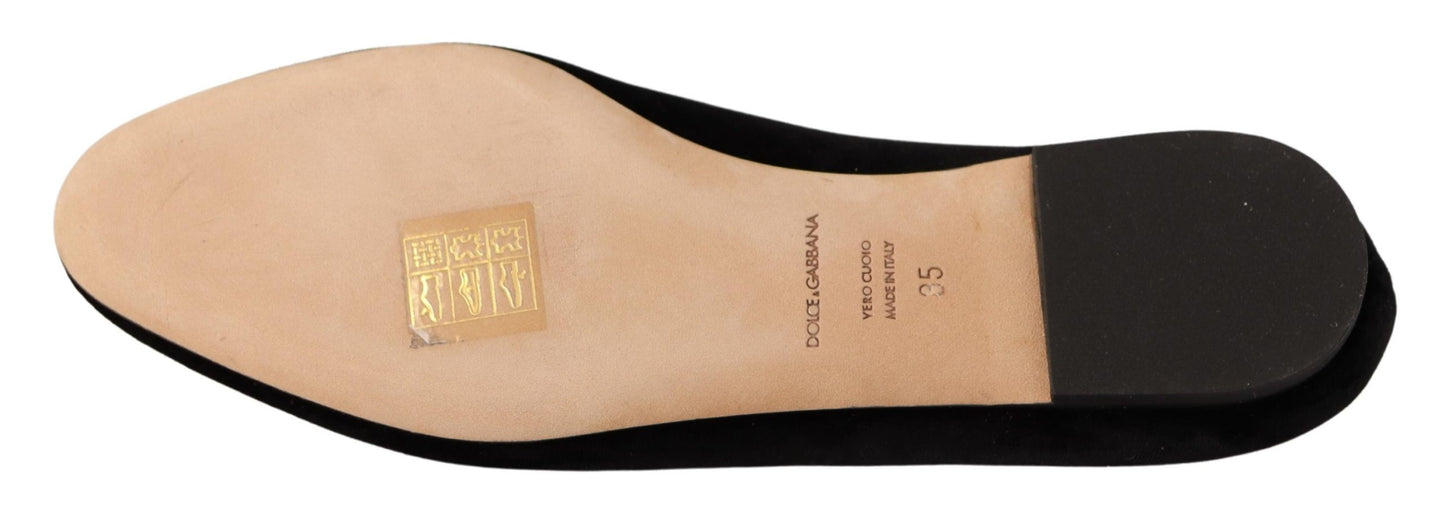 Dolce &amp; Gabbana Black DG Sacred Heart Patch Slip On Flat Shoes