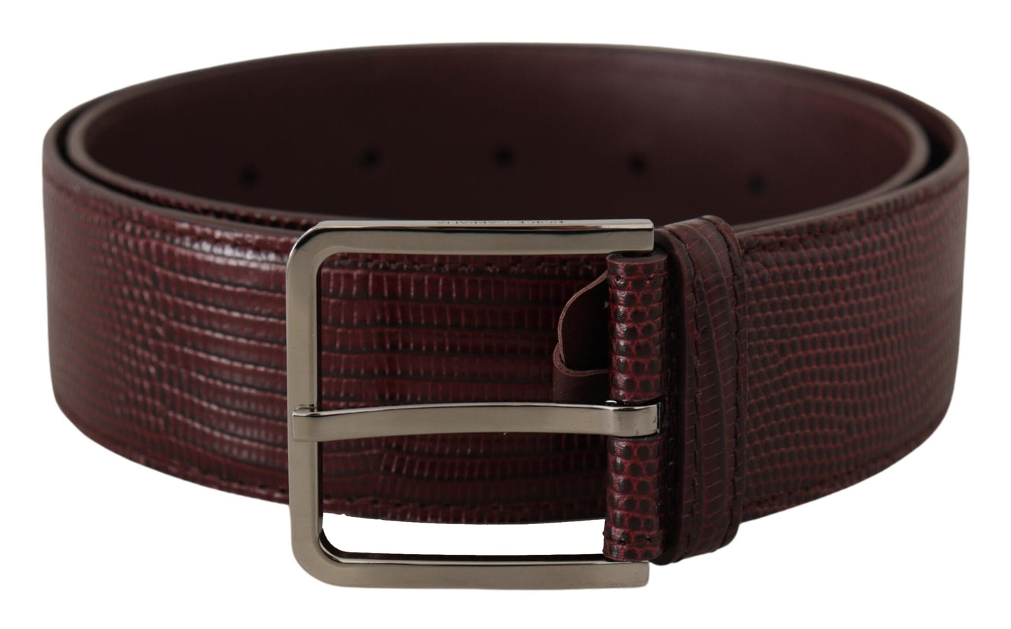 Dolce &amp; Gabbana Elegant Maroon Leather Belt with Engraved Buckle