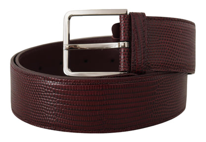 Dolce &amp; Gabbana Elegant Maroon Leather Belt with Engraved Buckle