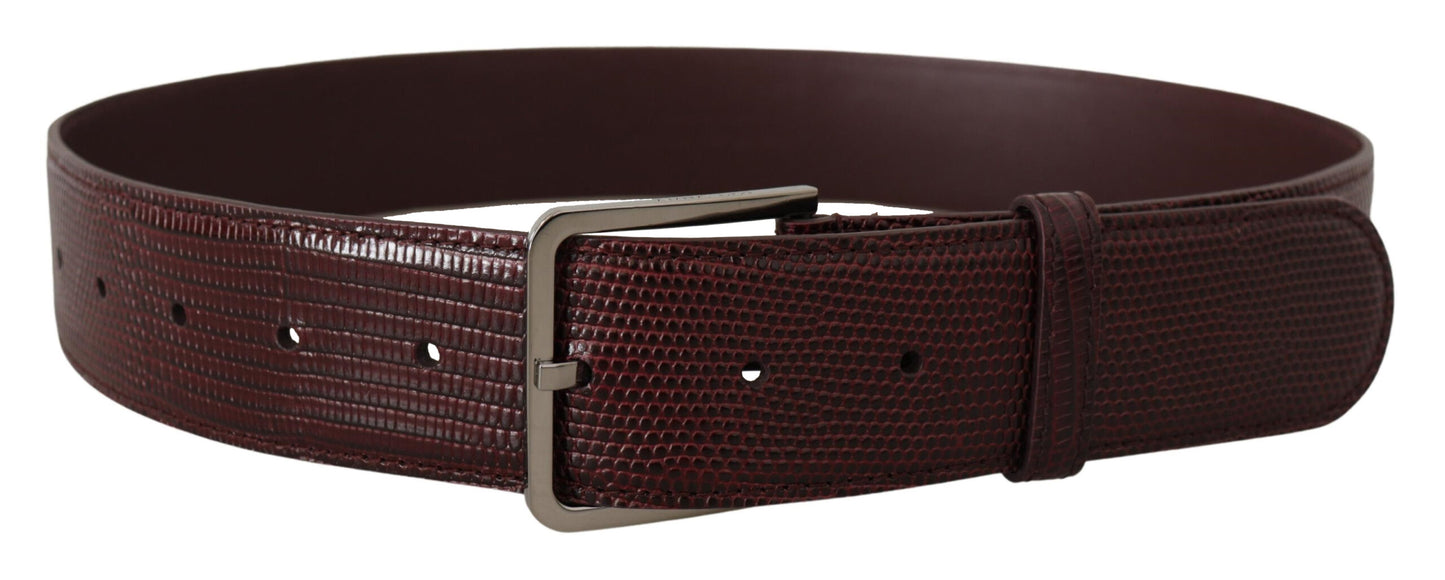 Dolce &amp; Gabbana Elegant Maroon Leather Belt with Engraved Buckle