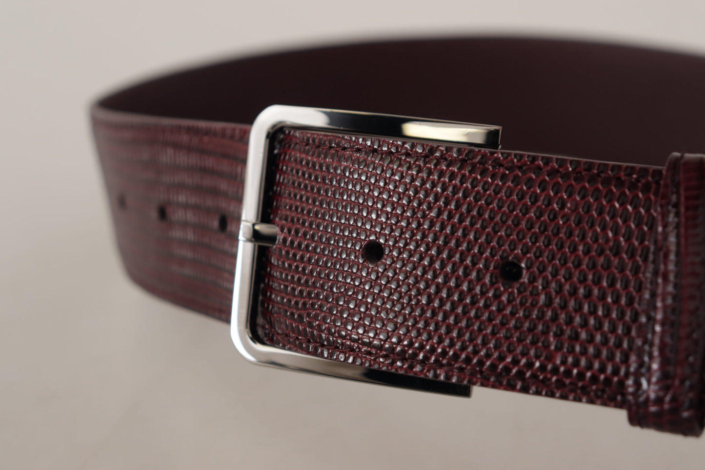 Dolce &amp; Gabbana Elegant Maroon Leather Belt with Engraved Buckle