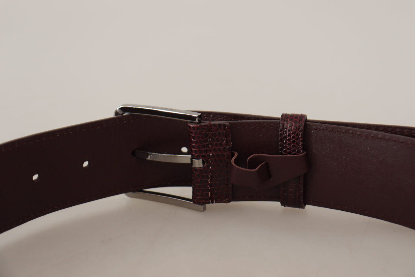 Dolce &amp; Gabbana Elegant Maroon Leather Belt with Engraved Buckle