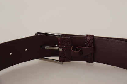 Dolce &amp; Gabbana Elegant Maroon Leather Belt with Engraved Buckle