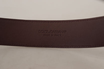 Dolce &amp; Gabbana Elegant Maroon Leather Belt with Engraved Buckle