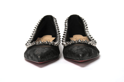 Christian Louboutin Black Silver Flat Point Toe Shoe