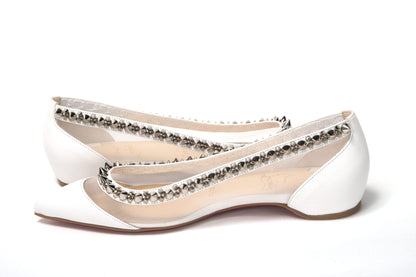 Christian Louboutin Bianco White silver Flat Point Toe Shoe