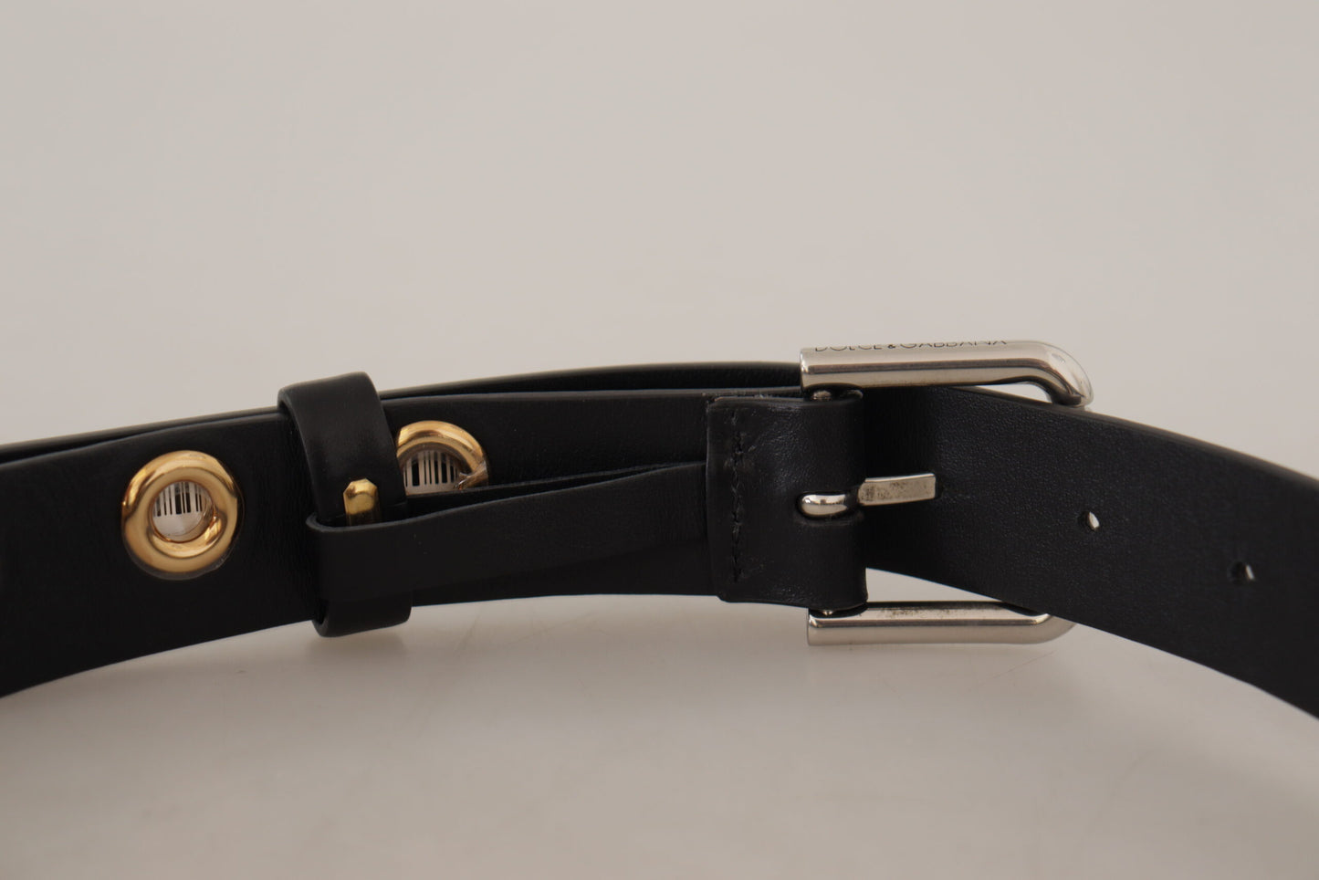 Dolce &amp; Gabbana Chic Black Leather Belt with Engraved Buckle