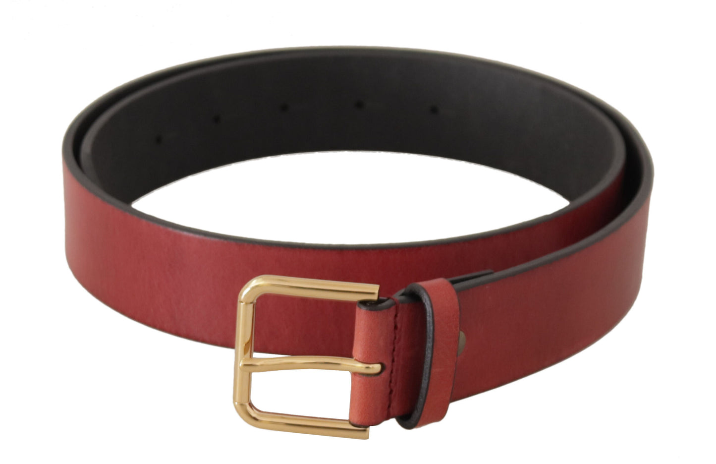 Dolce &amp; Gabbana Elegant Red Leather Belt with Engraved Buckle