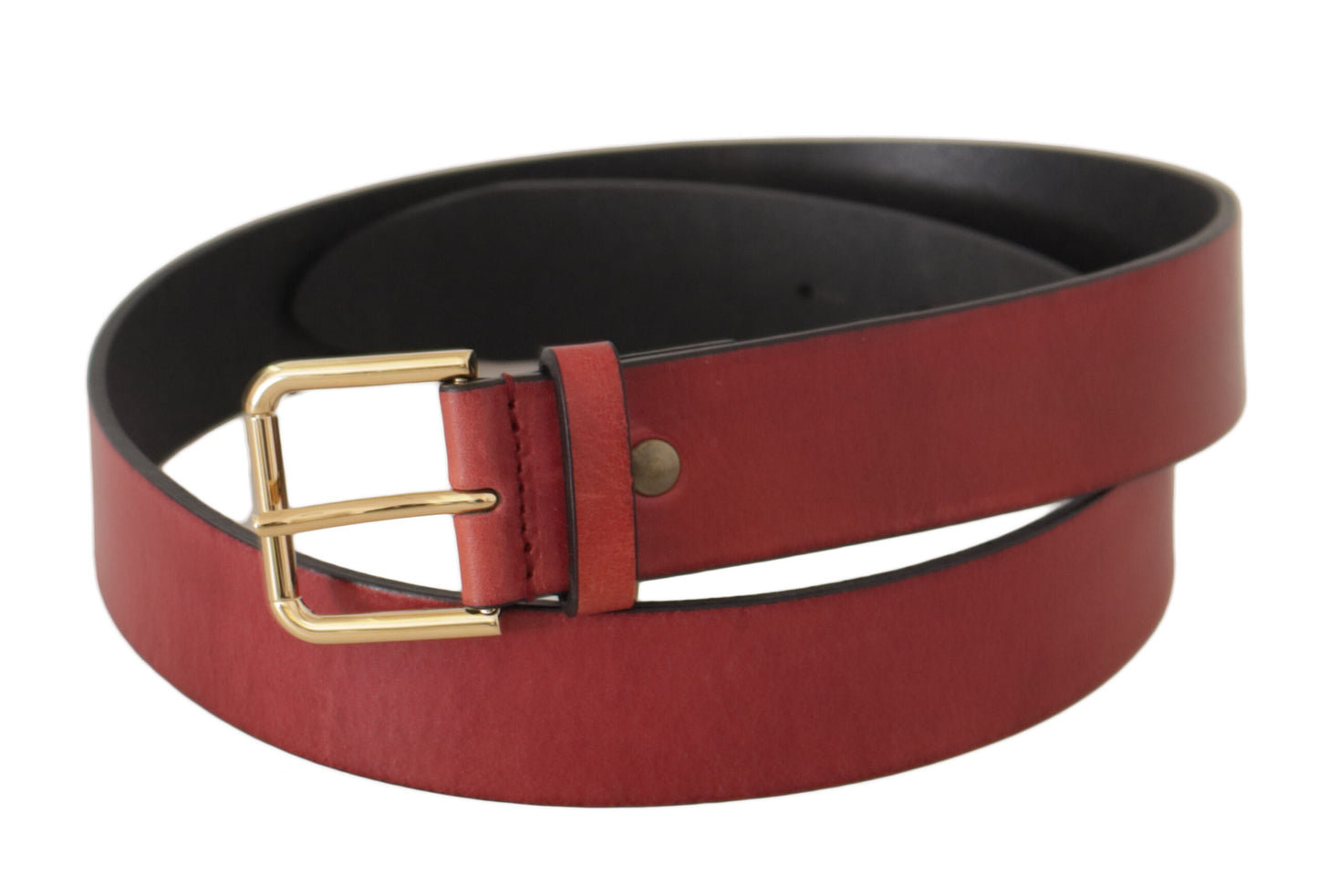 Dolce &amp; Gabbana Elegant Red Leather Belt with Engraved Buckle