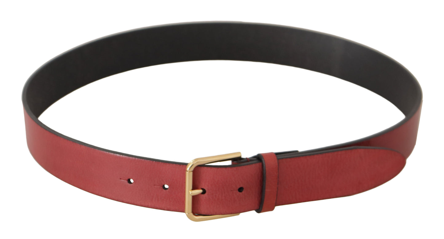 Dolce &amp; Gabbana Elegant Red Leather Belt with Engraved Buckle