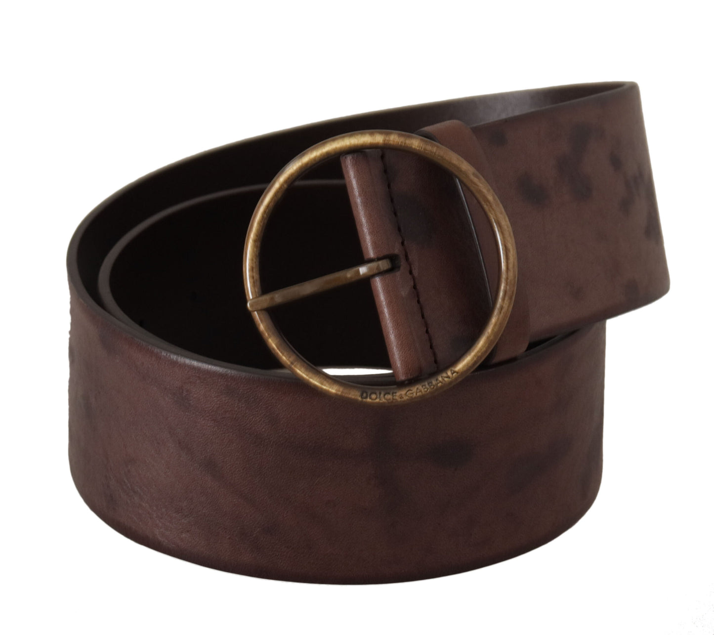 Dolce &amp; Gabbana Elegant Dark Brown Leather Belt with Logo Buckle