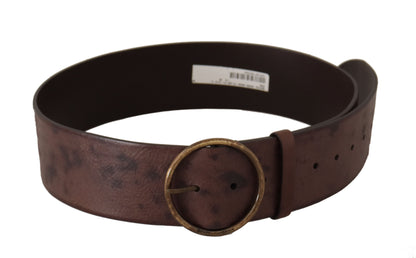 Dolce &amp; Gabbana Elegant Dark Brown Leather Belt with Logo Buckle