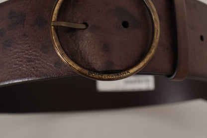 Dolce &amp; Gabbana Elegant Dark Brown Leather Belt with Logo Buckle